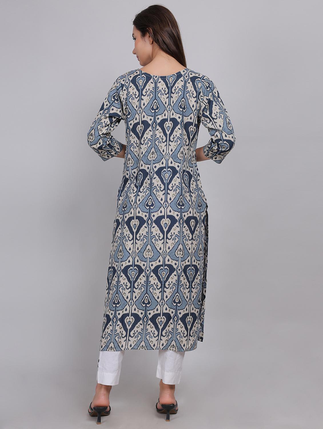 women printed three quarter sleeve straight kurta - 21998113 - Standard Image - 4