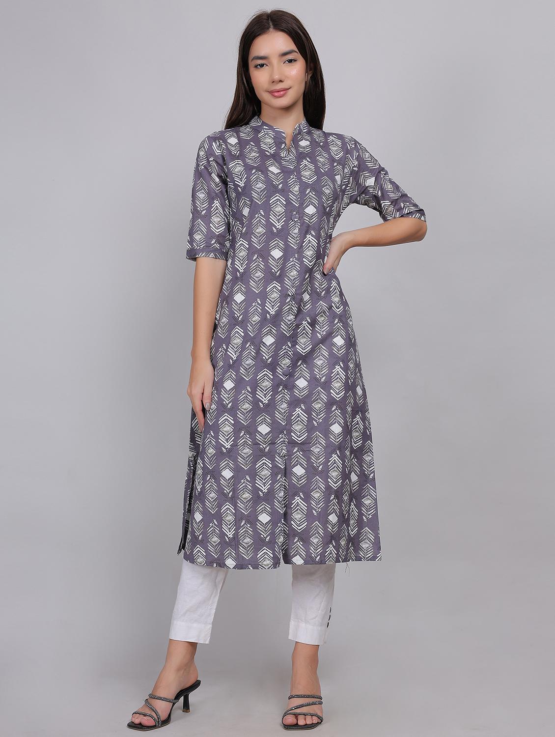 women printed elbow length sleeve a-line kurta - 21998115 - Standard Image - 1