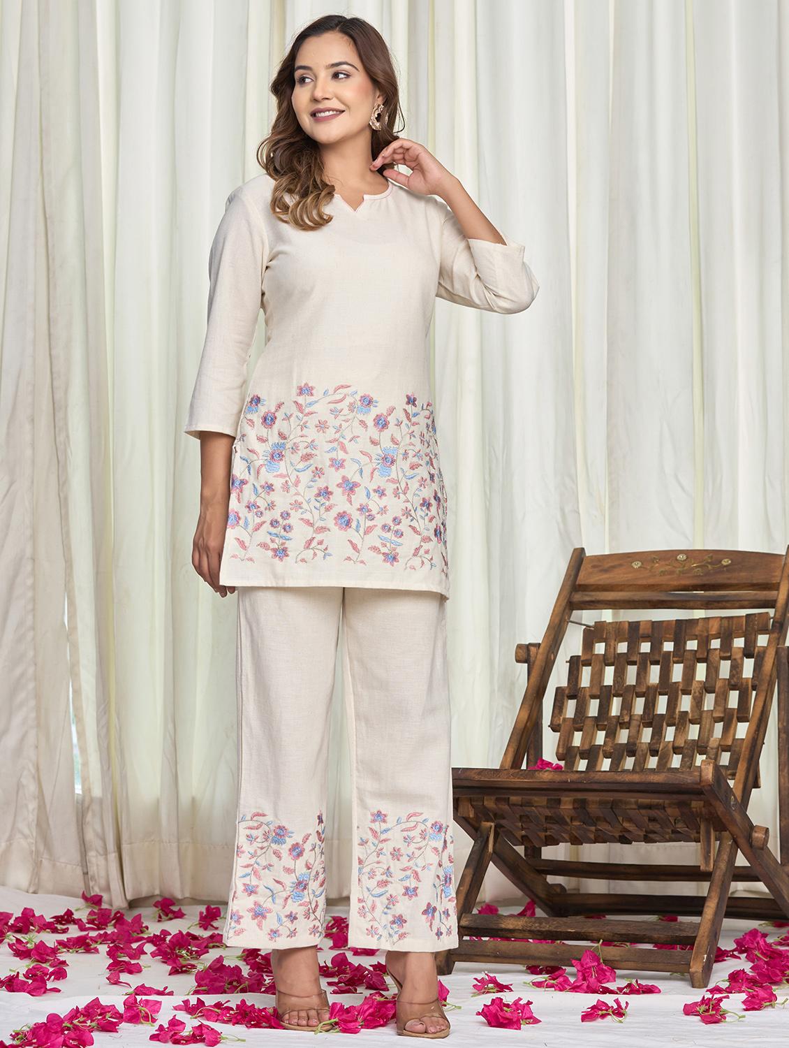 women floral three quarter sleeve ethnic co-ord set - 21998118 - Standard Image - 1