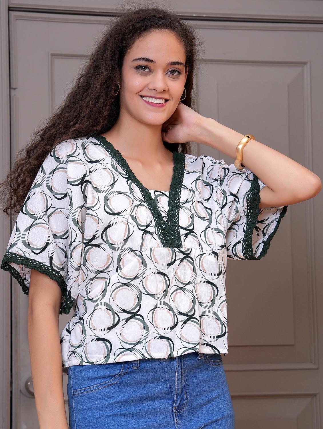 women printed batwing sleeve regular top - 21998123 - Standard Image - 1