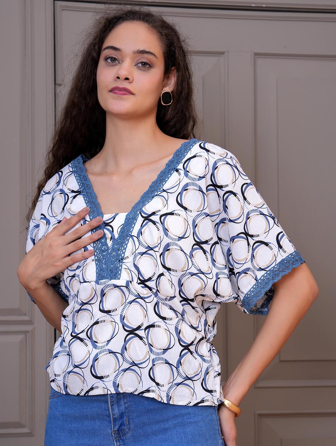 women printed batwing sleeve regular top - 21998124 - Standard Image - 1
