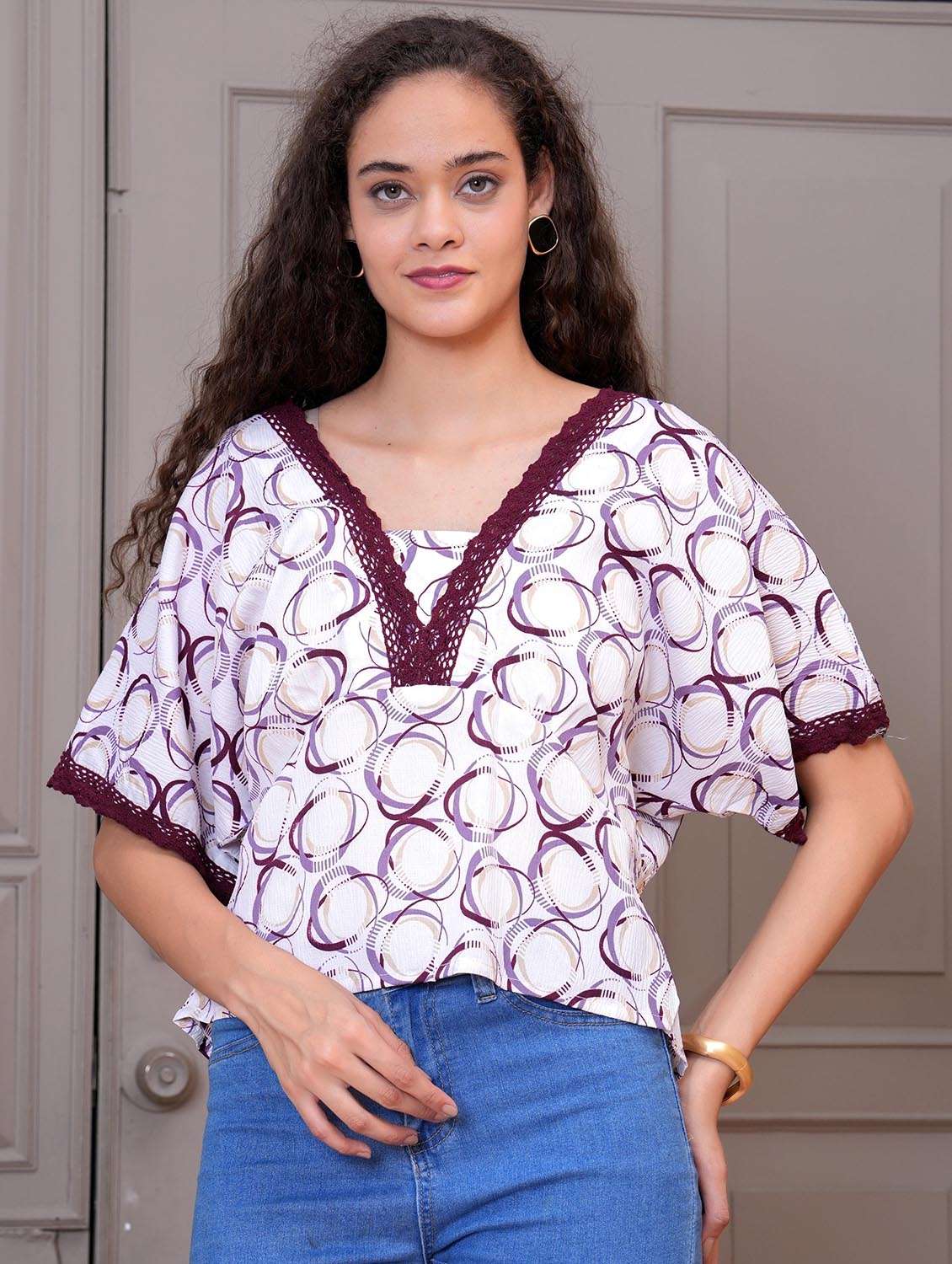 women printed batwing sleeve regular top - 21998125 - Standard Image - 1