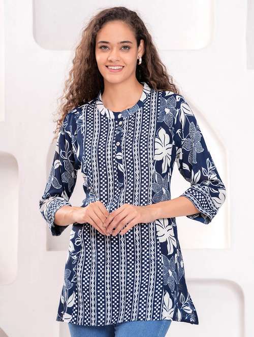 women printed three quarter sleeve a-line kurti - 21998127 -  Standard Image - 0