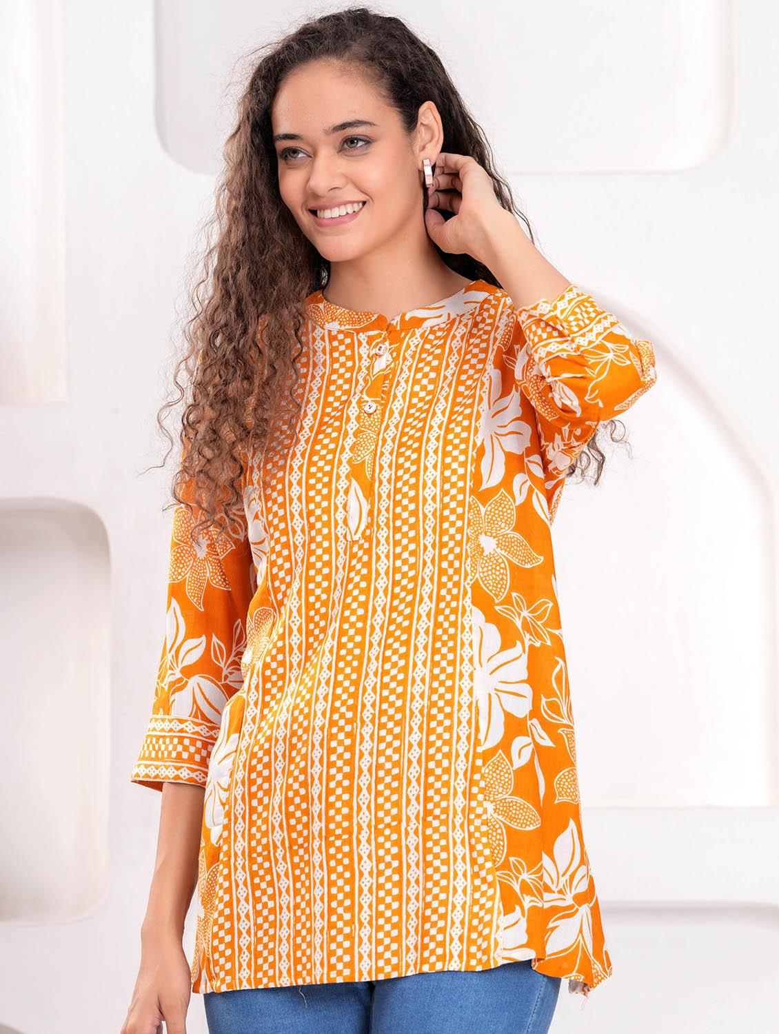 women printed three quarter sleeve a-line kurti - 21998128 - Standard Image - 1