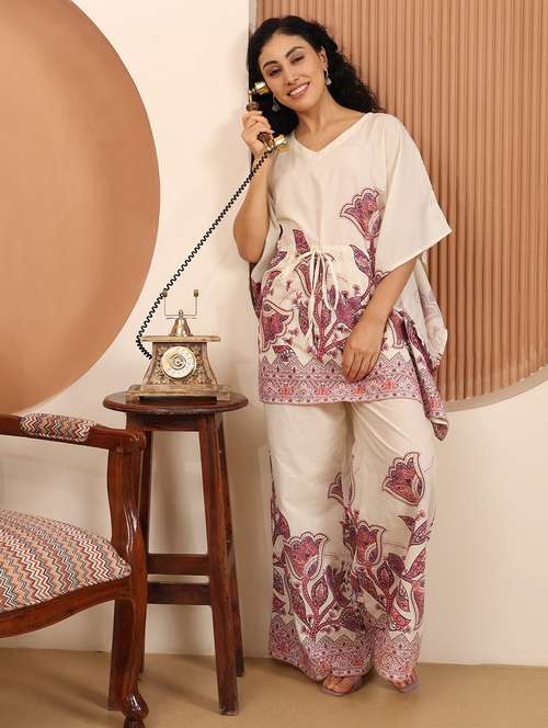 women floral printed kimono sleeve ethnic co-ord set - 21998257 -  Standard Image - 0