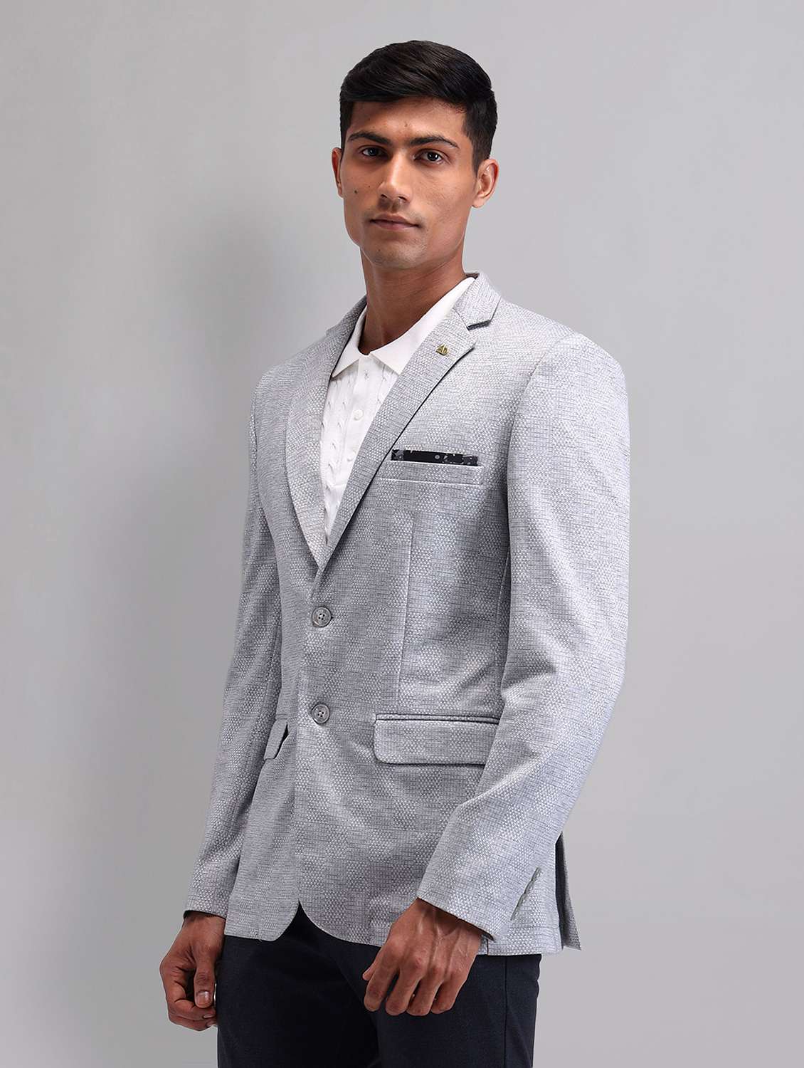 men grey solid long sleeve single breasted blazer - 21998320 -  Standard Image - 1
