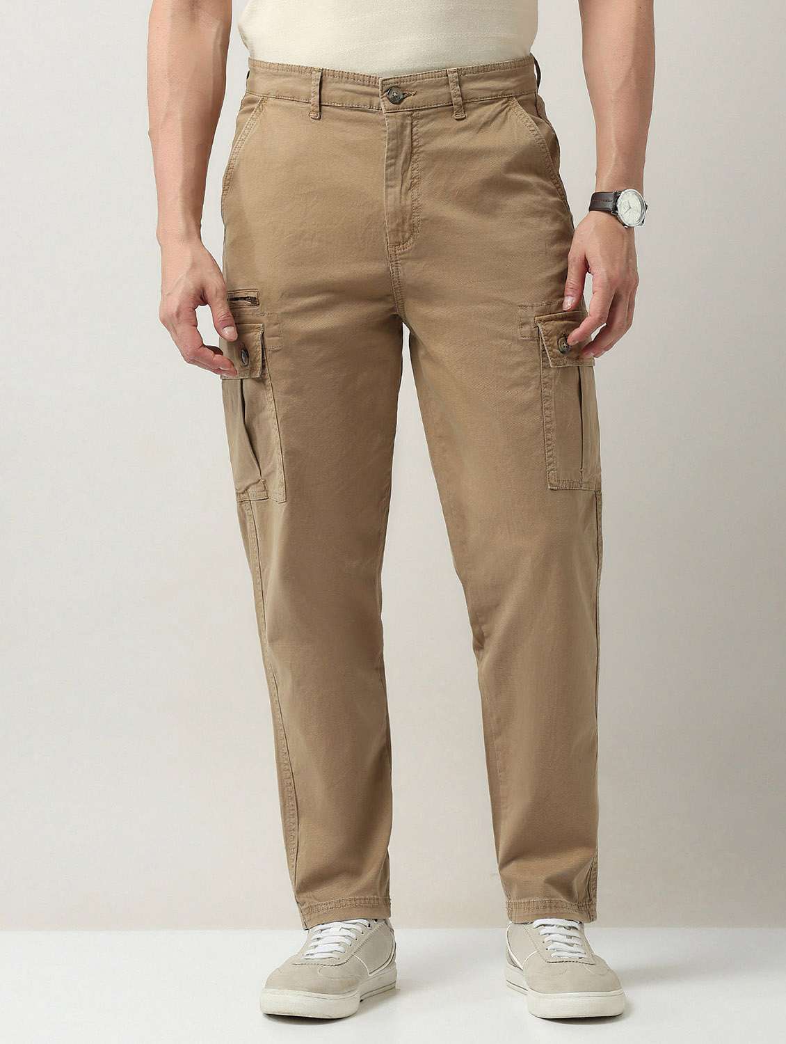 men solid mid rise relaxed fit cargo - 21998324 - Standard Image - 1