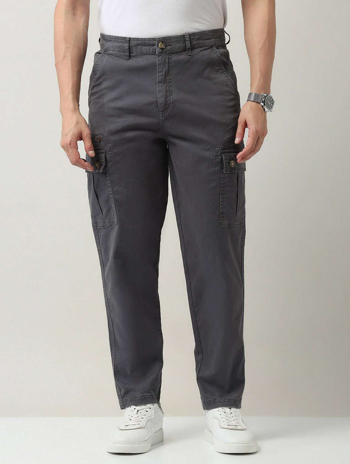 men solid mid rise relaxed fit cargo - 21998325 - Standard Image - 1