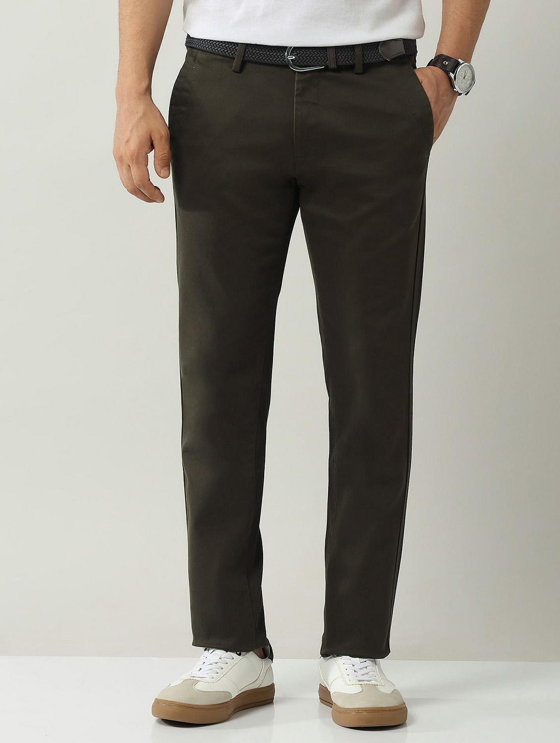men solid mid rise straight fit chinos 