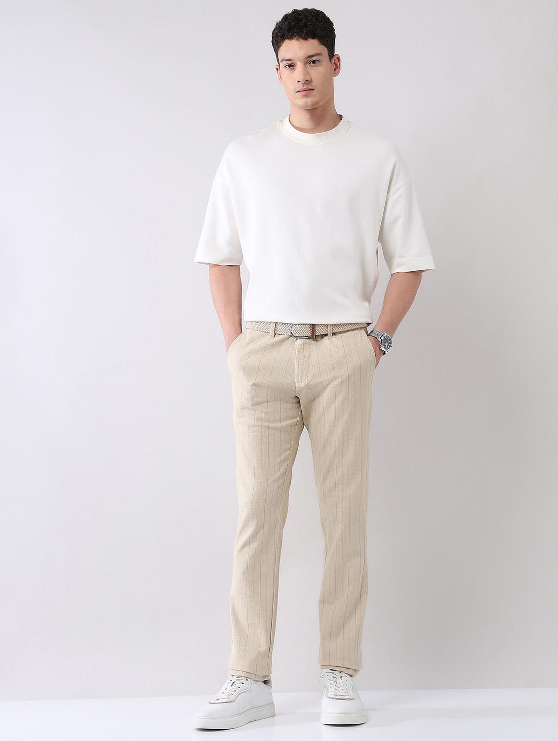 men striped mid rise straight chinos - 21998338 - Standard Image - 4