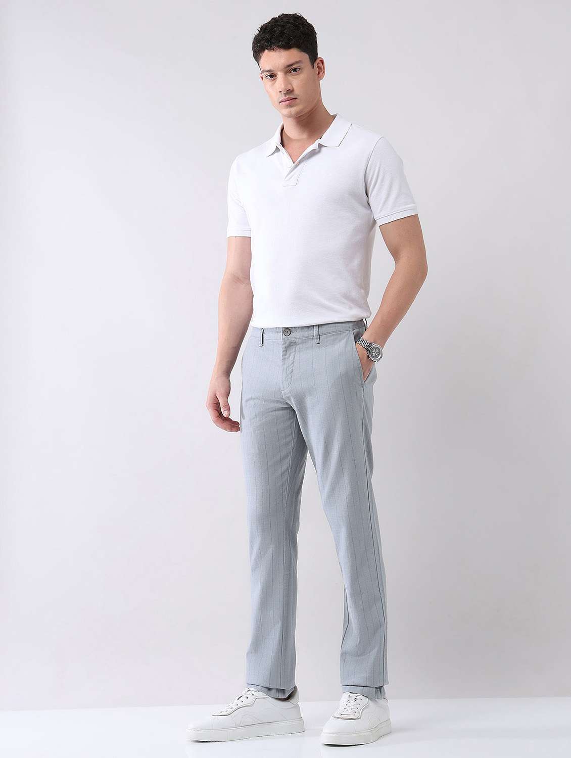 men striped mid rise straight fit chinos - 21998339 - Standard Image - 4
