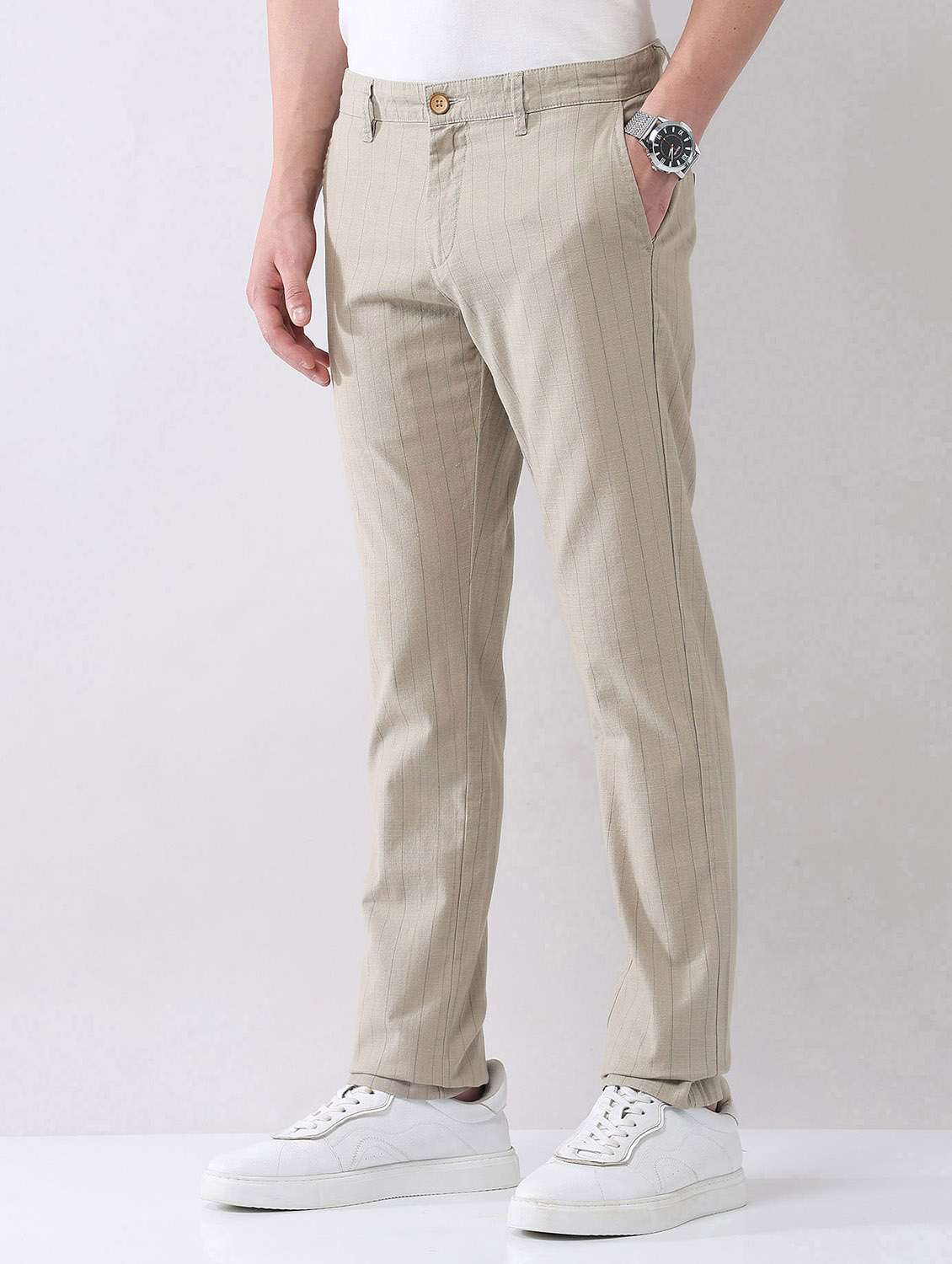 men striped mid rise straight fit chinos - 21998340 -  Standard Image - 1