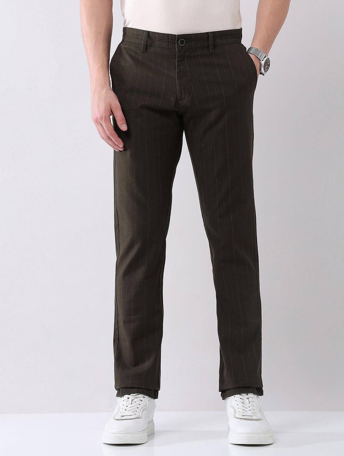 men striped mid rise straight fit chinos - 21998341 - Standard Image - 1