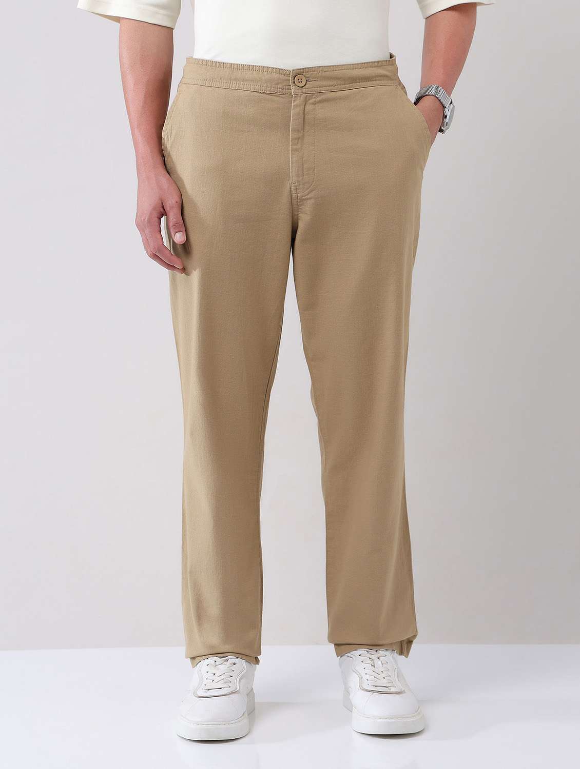 men solid mid rise straight fit chinos - 21998357 -  Standard Image - 1