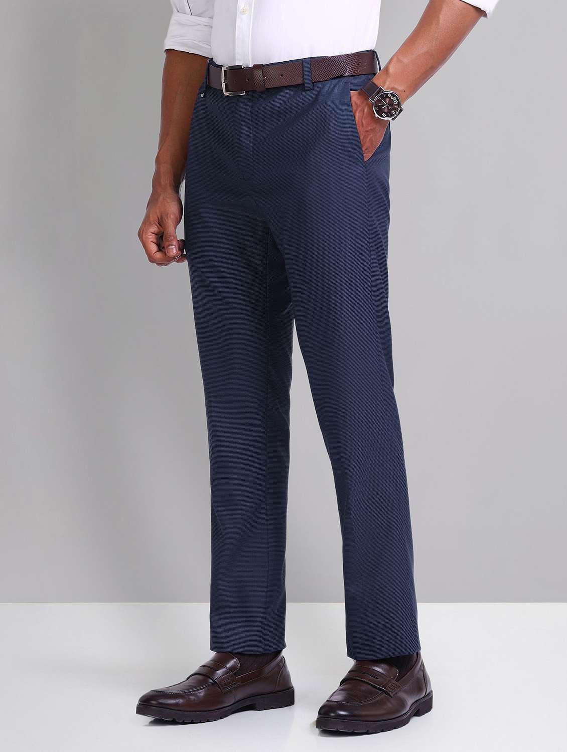 men solid mid rise slim fit formal trouser - 21998361 -  Standard Image - 1