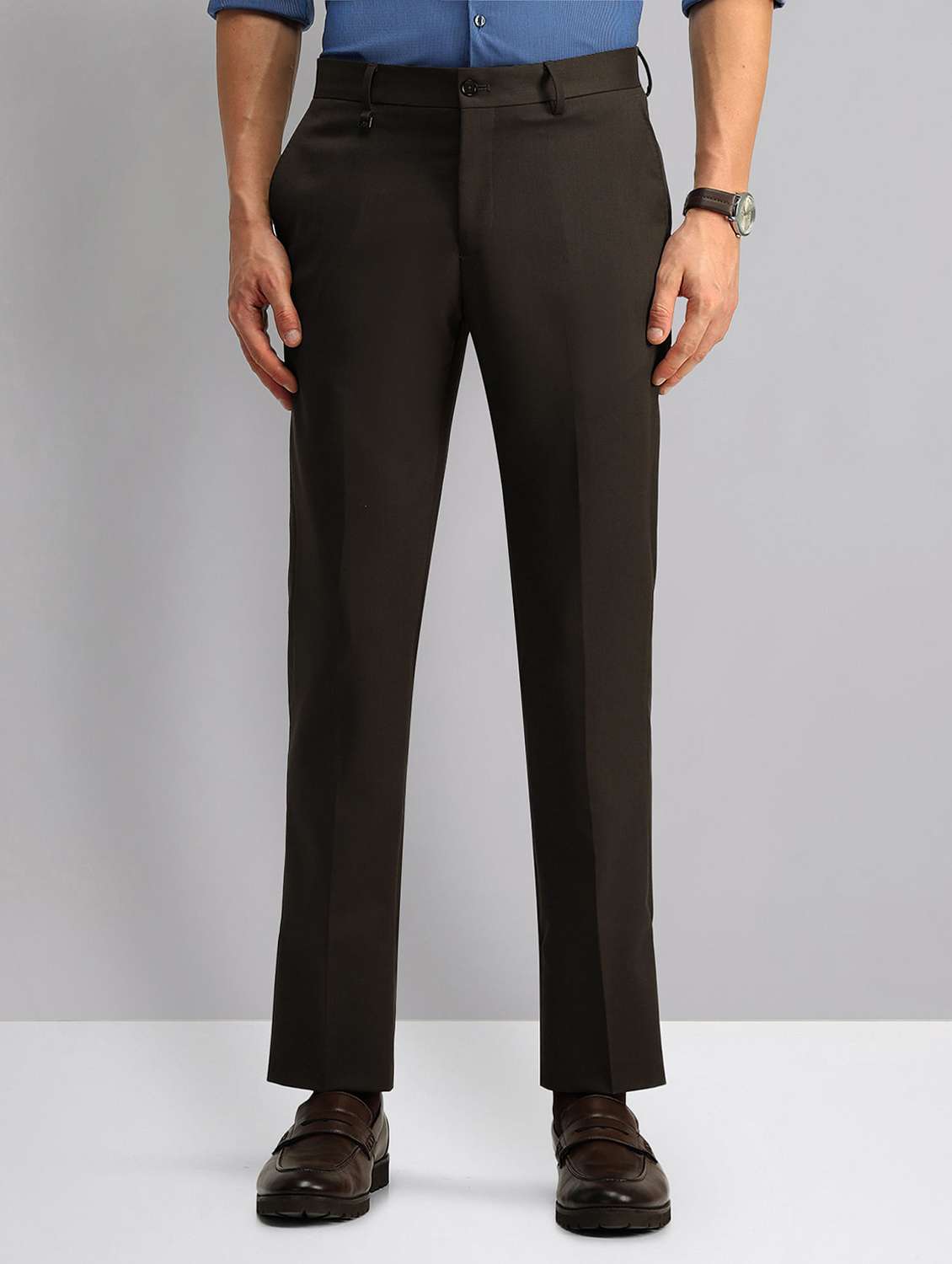 men solid mid rise slim fit formal trouser - 21998363 -  Standard Image - 1