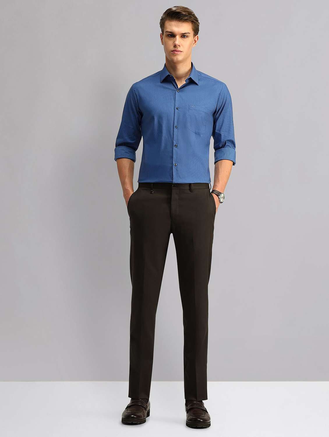 men solid mid rise slim fit formal trouser - 21998363 -  Standard Image - 4