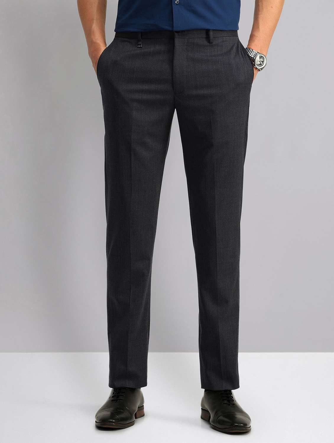 men solid mid rise formal trouser - 21998364 -  Standard Image - 1