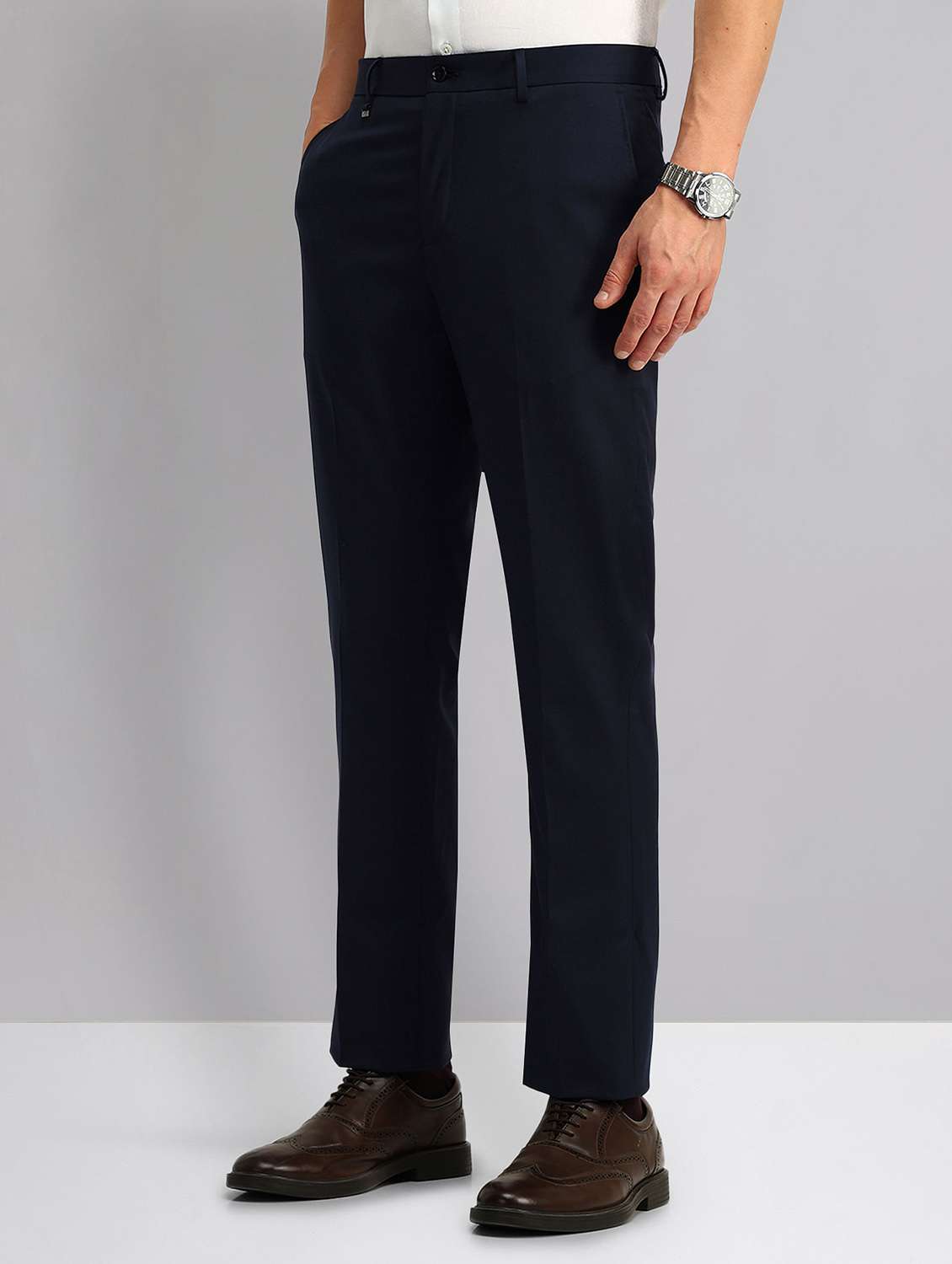 men solid mid rise formal trouser - 21998365 -  Standard Image - 1