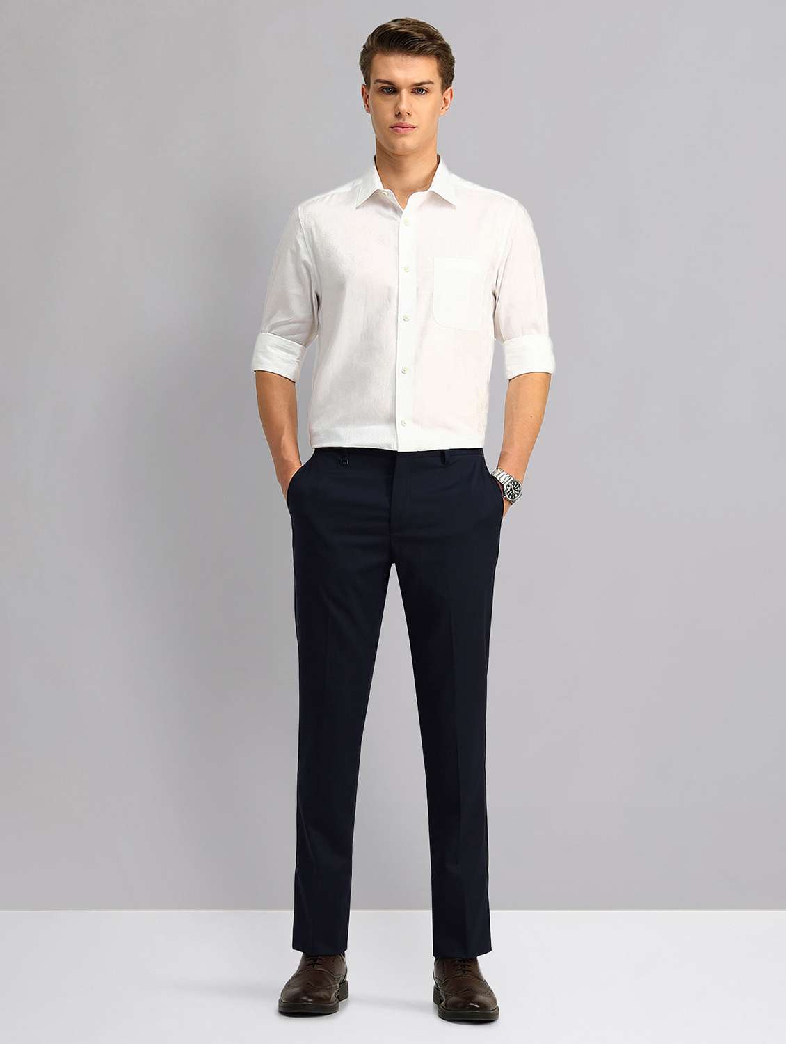 men solid mid rise formal trouser - 21998365 -  Standard Image - 4