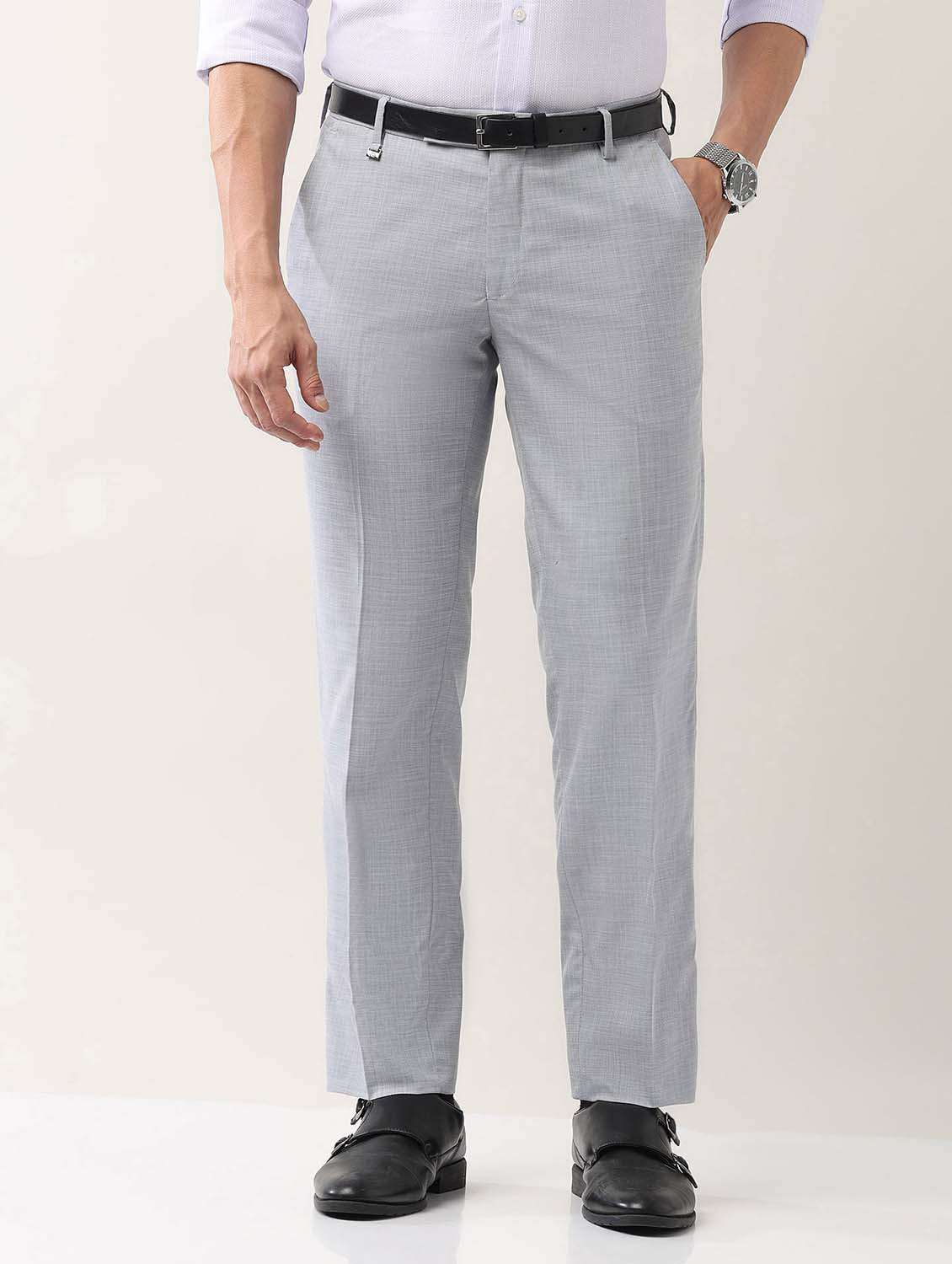 men solid mid rise formal trouser - 21998367 -  Standard Image - 1