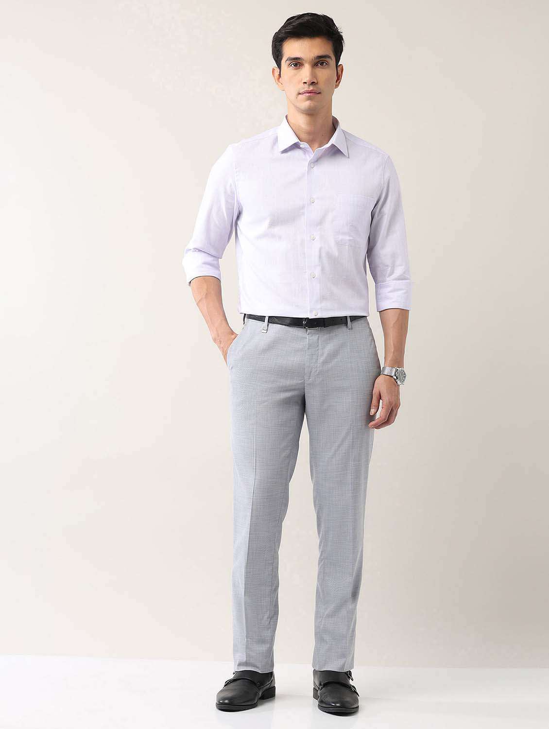 men solid mid rise formal trouser - 21998367 -  Standard Image - 4