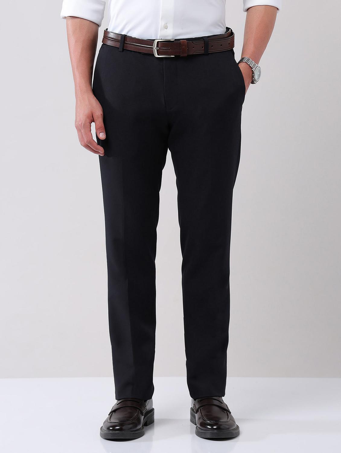 men solid mid rise formal trouser - 21998371 - Standard Image - 1