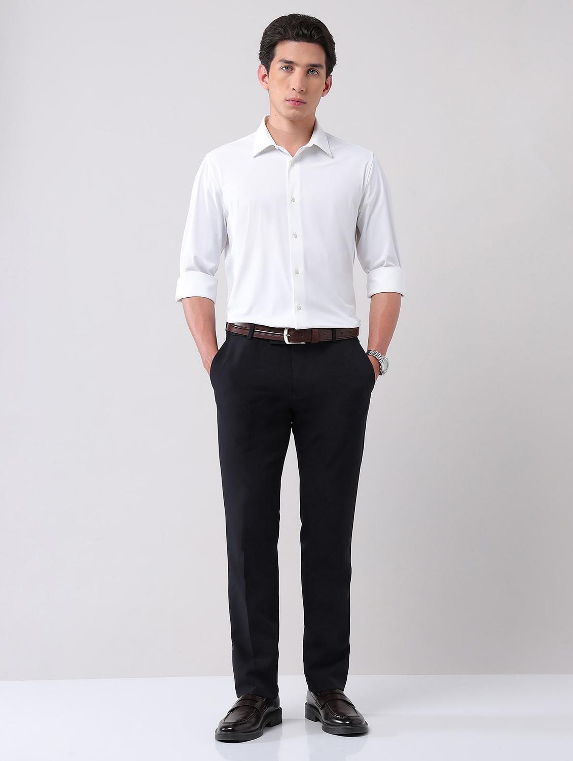 men solid mid rise formal trouser - 21998371 - Standard Image - 4