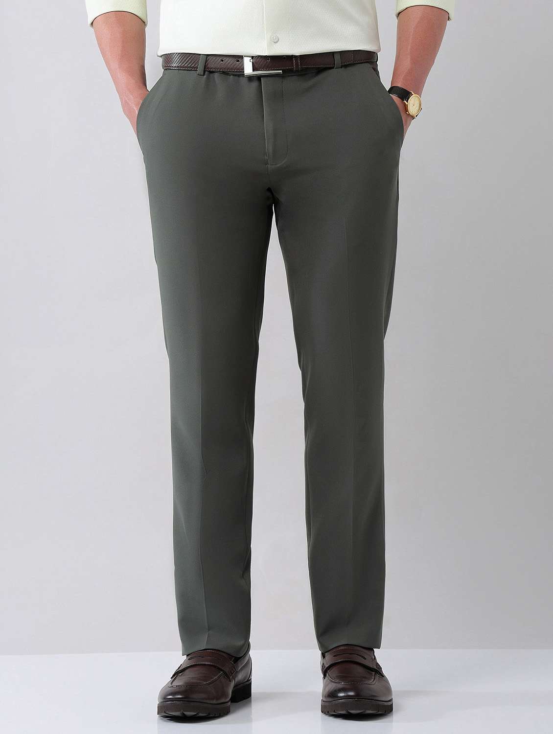 men solid mid rise formal trouser