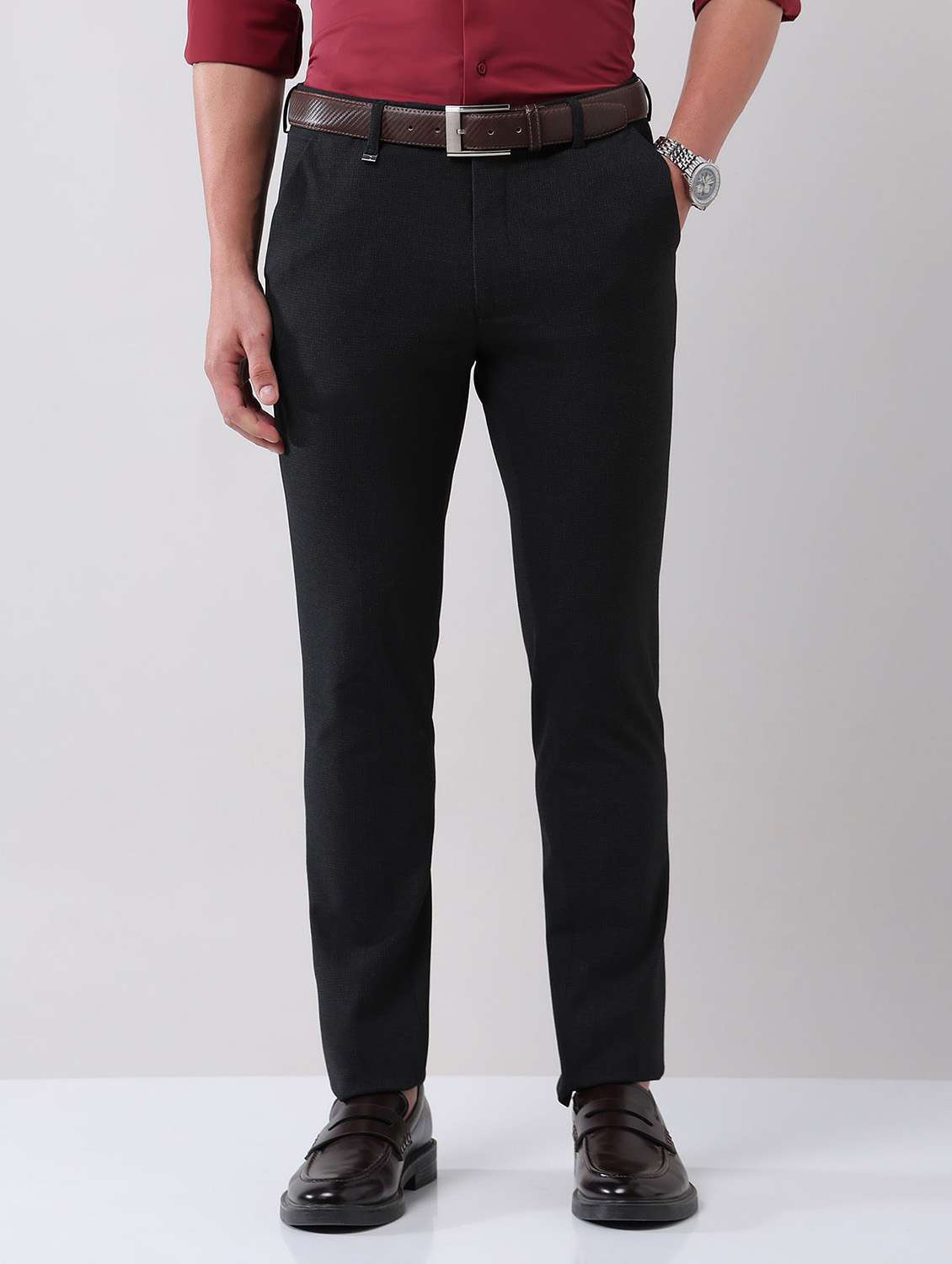 men solid mid rise formal trouser - 21998374 -  Standard Image - 1