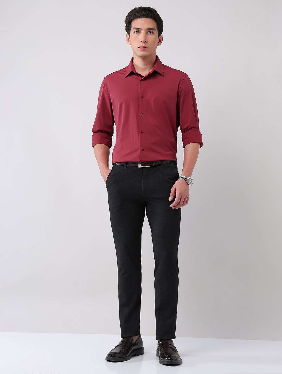 men solid mid rise formal trouser - 21998374 -  Standard Image - 4