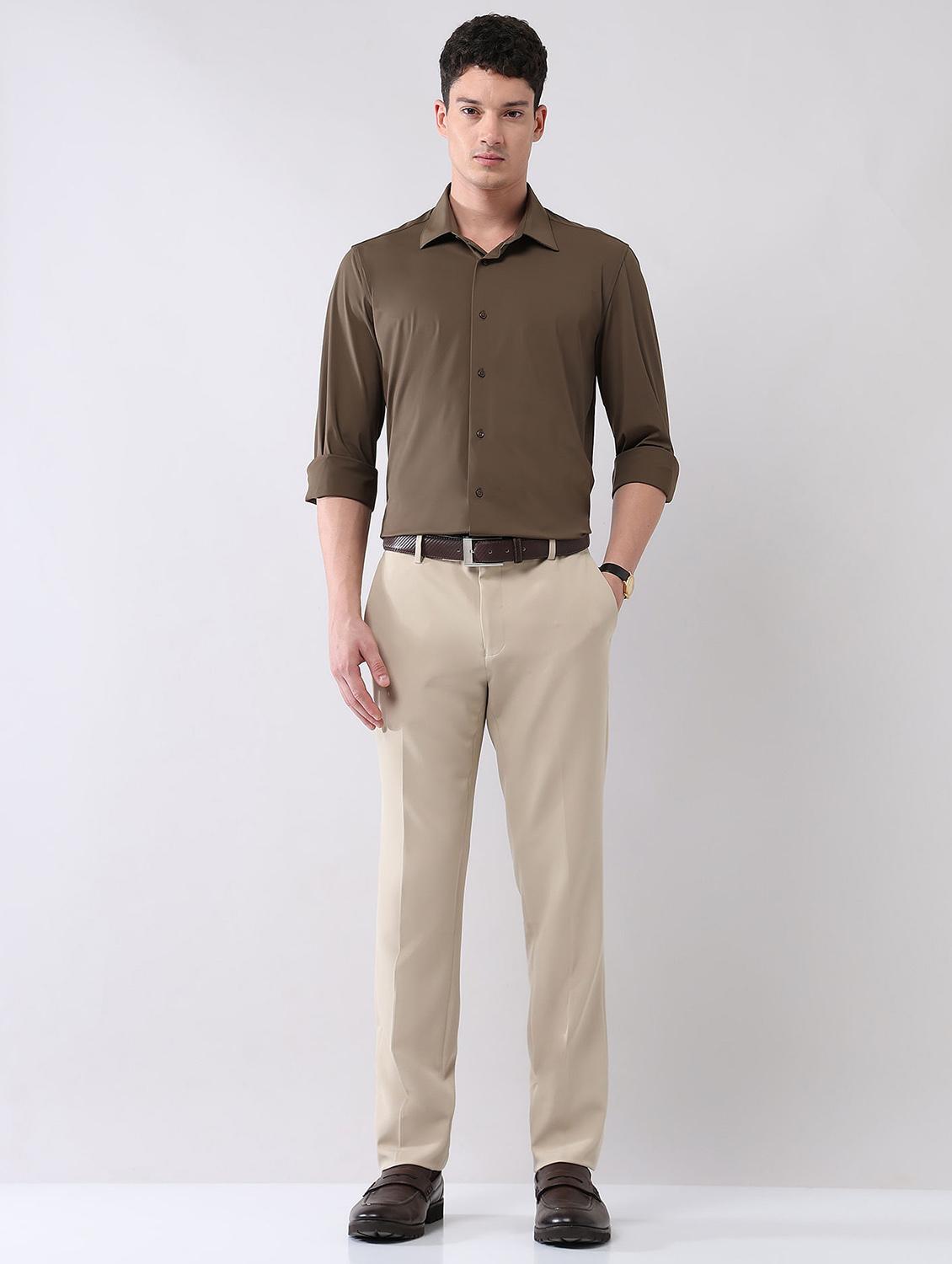 men solid mid rise formal trouser - 21998375 - Standard Image - 4