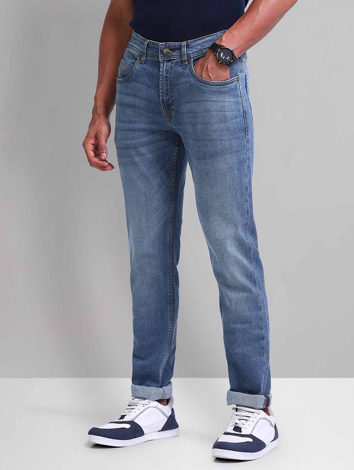 men washed mid rise slim fit jeans - 21998377 -  Standard Image - 1