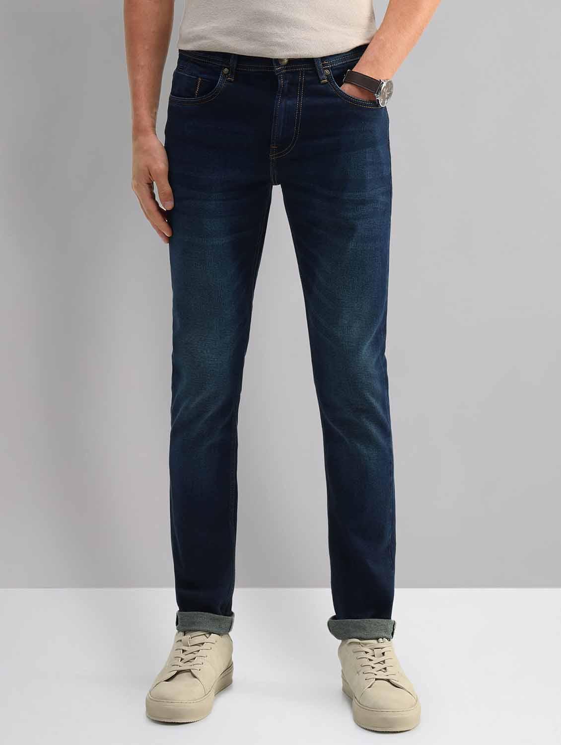 men washed mid rise slim fit jeans