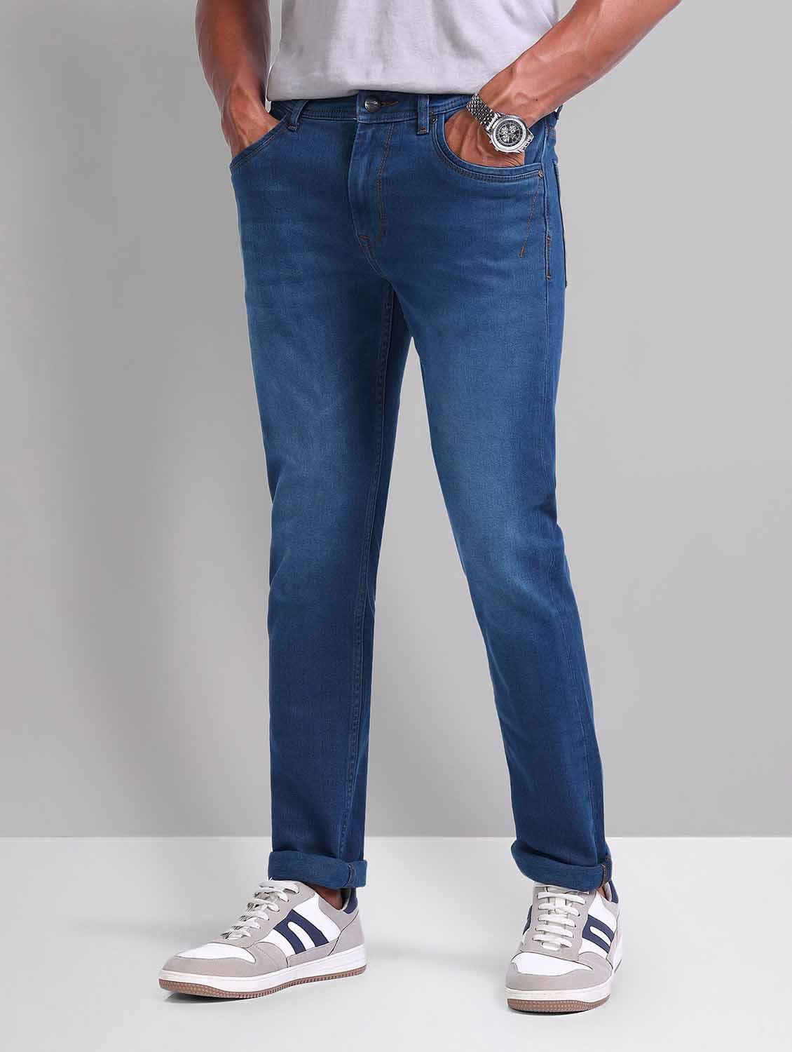 men washed mid rise slim fit jeans