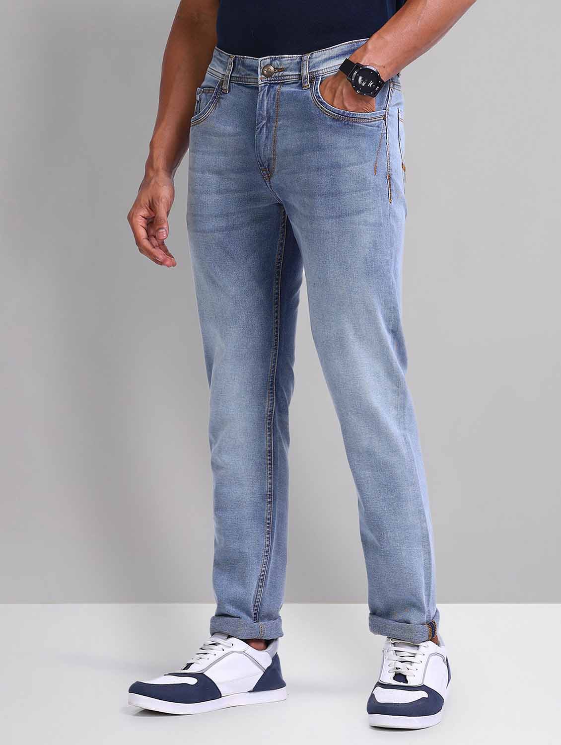 men washed mid rise slim fit jeans - 21998380 - Standard Image - 1