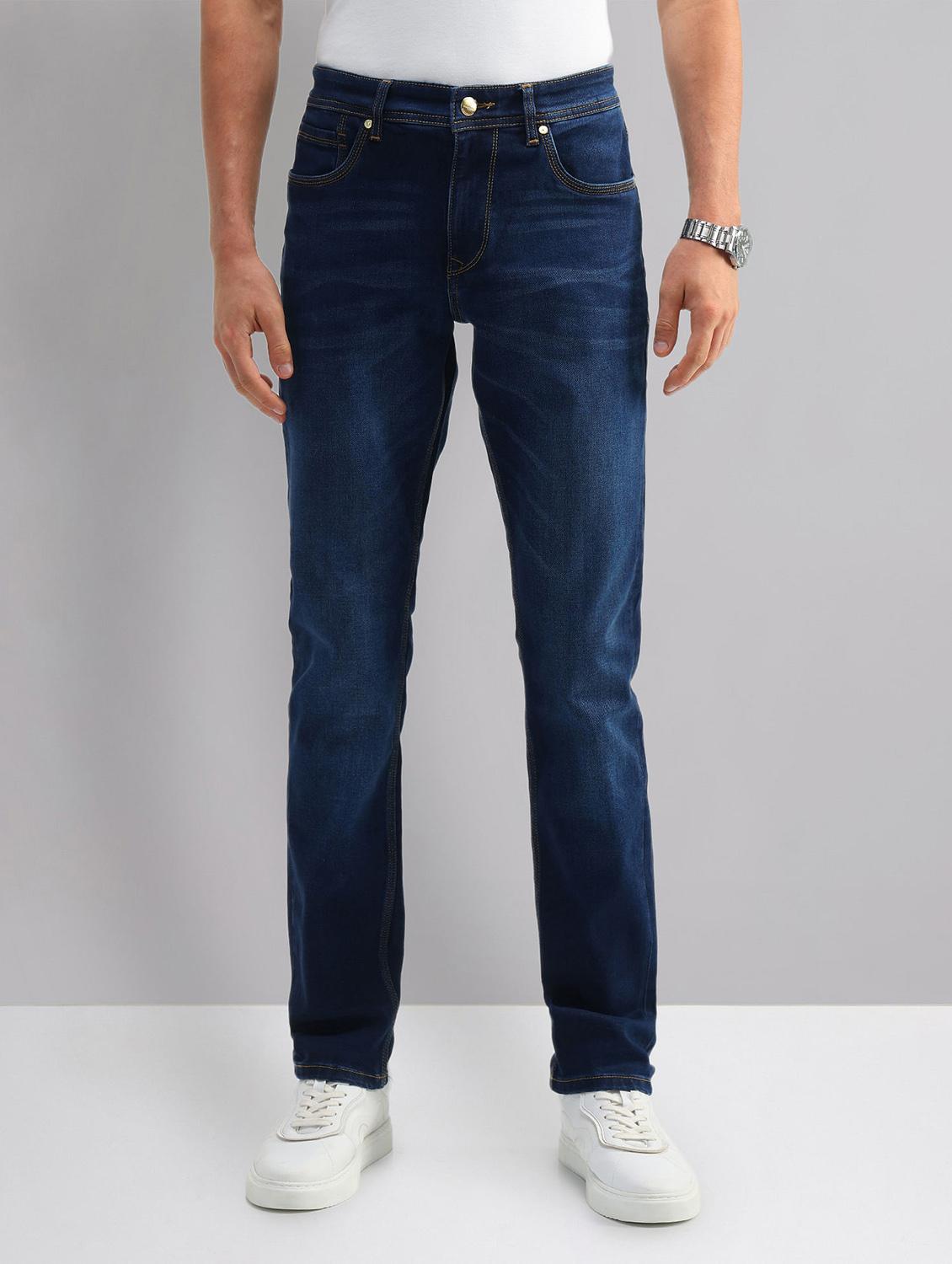 men washed mid rise slim fit jeans