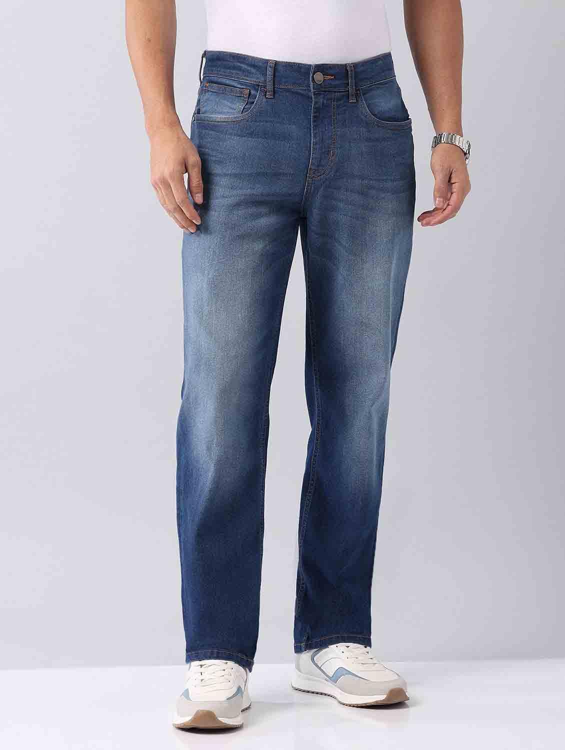men washed mid rise straight fit jeans - 21998389 - Standard Image - 1