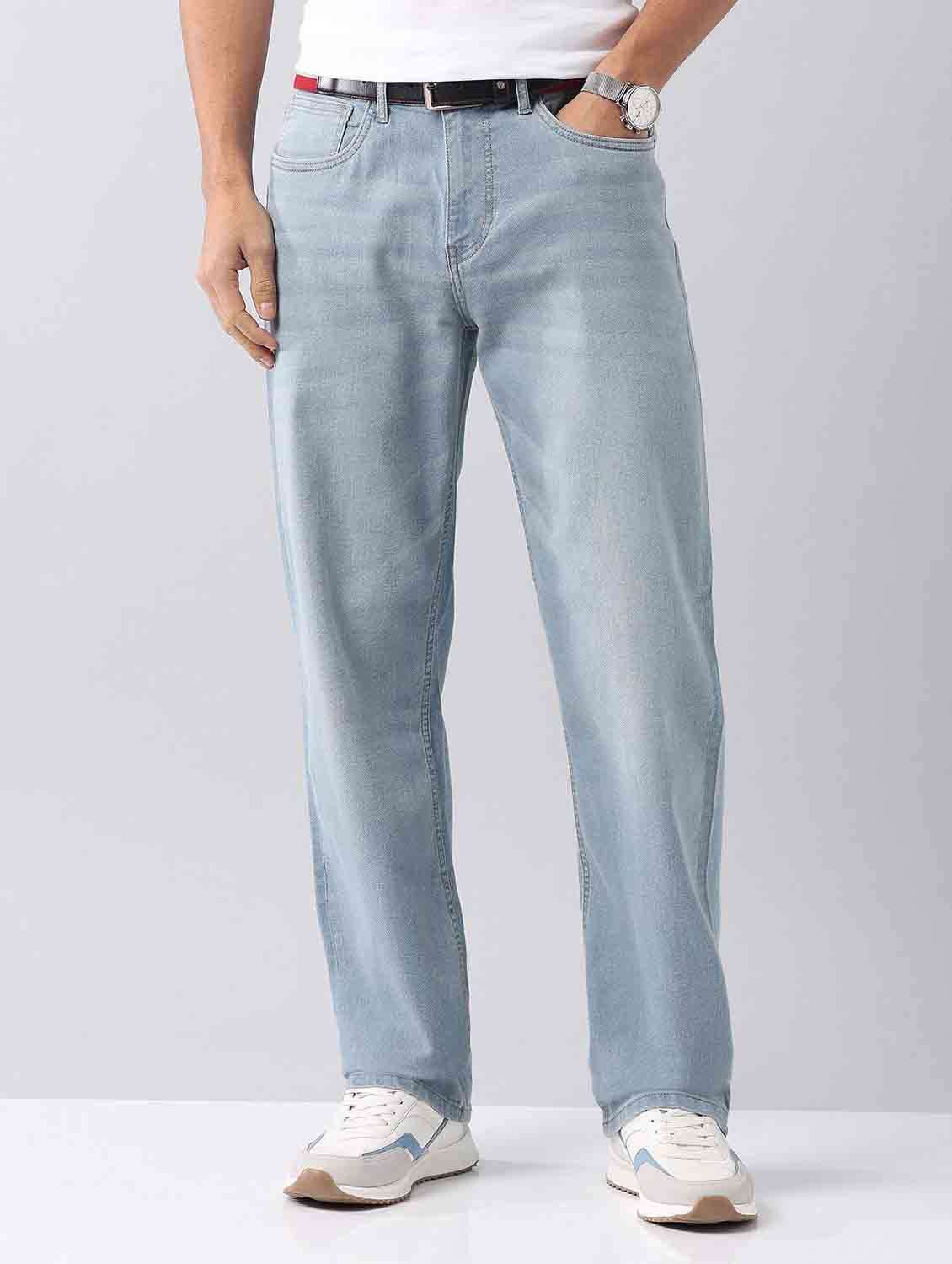 men washed mid rise straight fit jeans
