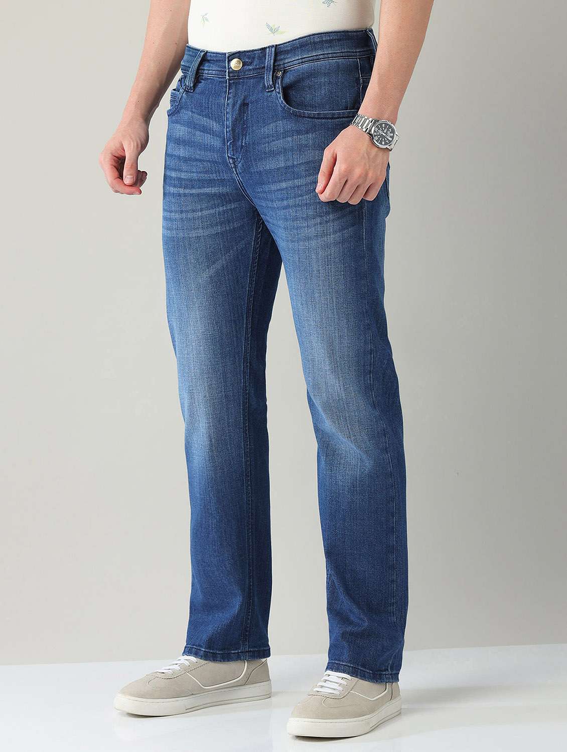 men washed mid rise straight fit jeans - 21998407 -  Standard Image - 1