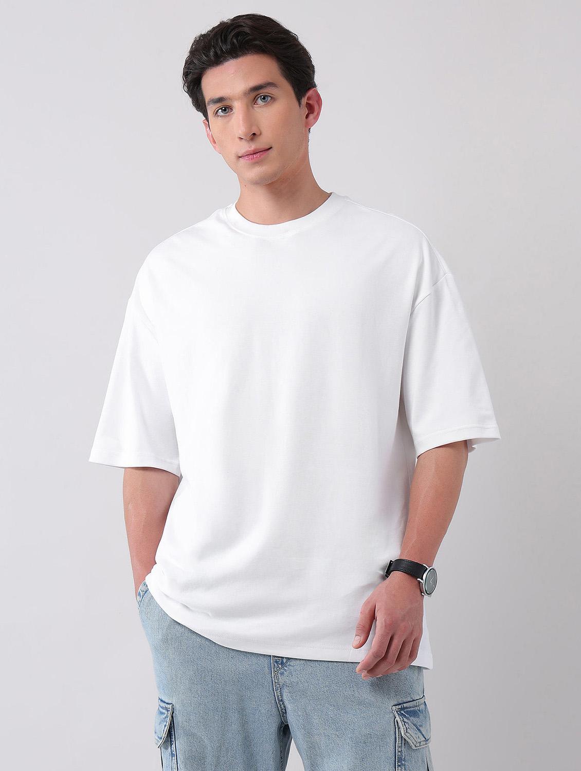 men solid round neck oversized t-shirt - 21998429 -  Zoom Image - 0