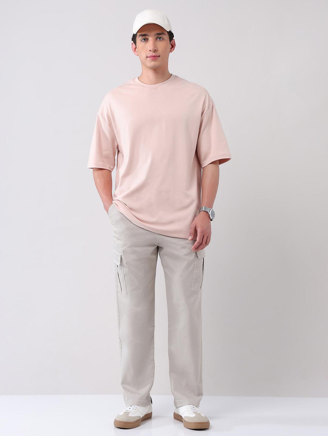 men solid round neck oversized t-shirt - 21998430 - Standard Image - 4