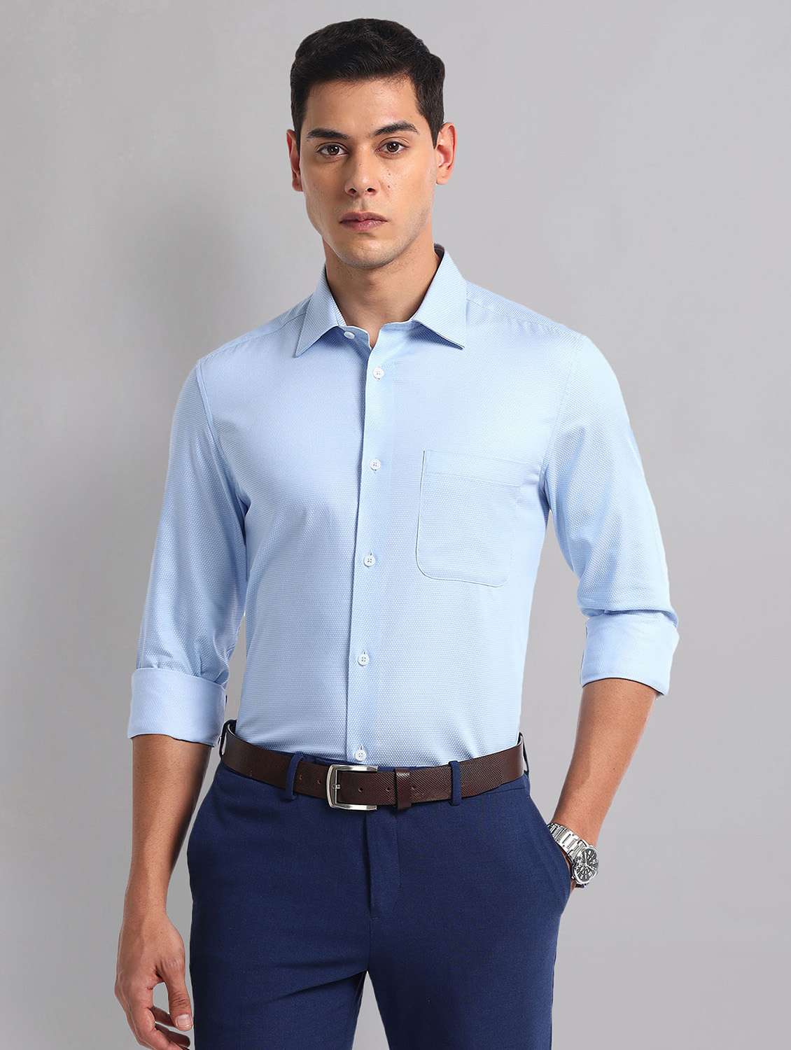 men solid long sleeve slim fit formal shirt - 21998437 -  Standard Image - 1