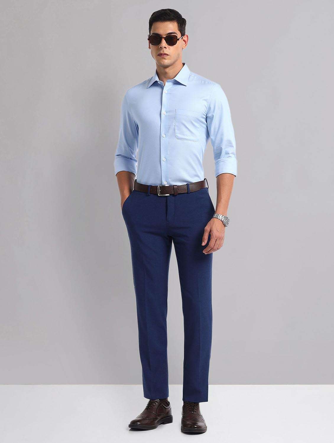 men solid long sleeve slim fit formal shirt - 21998437 -  Standard Image - 4