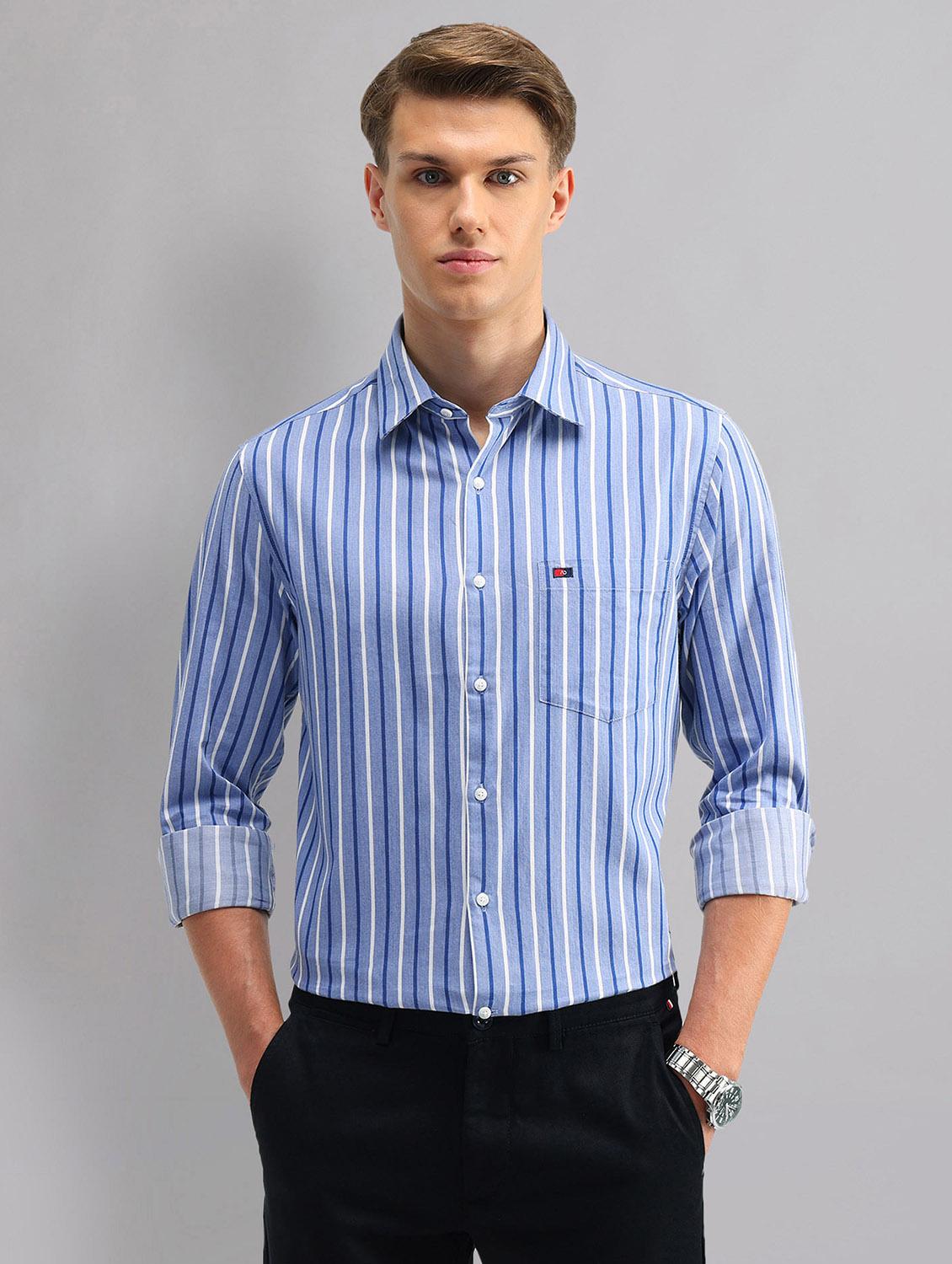 men striped long sleeve regular fit casual shirt