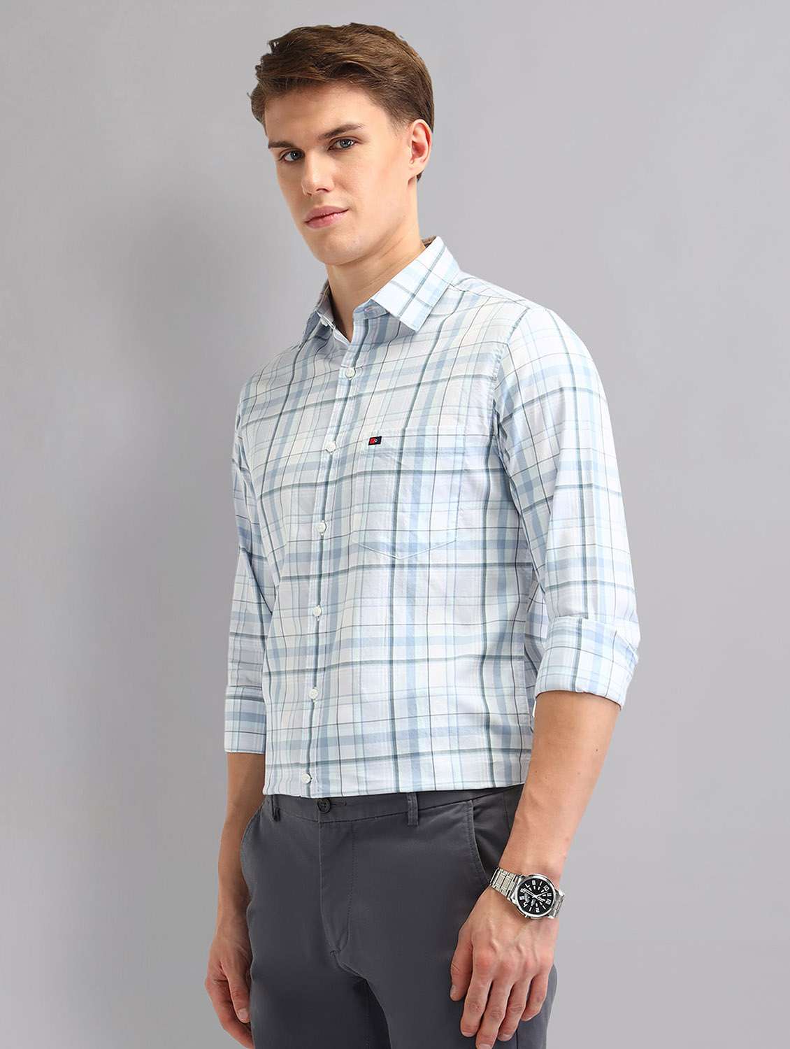 men checkered long sleeve regular fit casual shirt - 21998455 -  Standard Image - 1