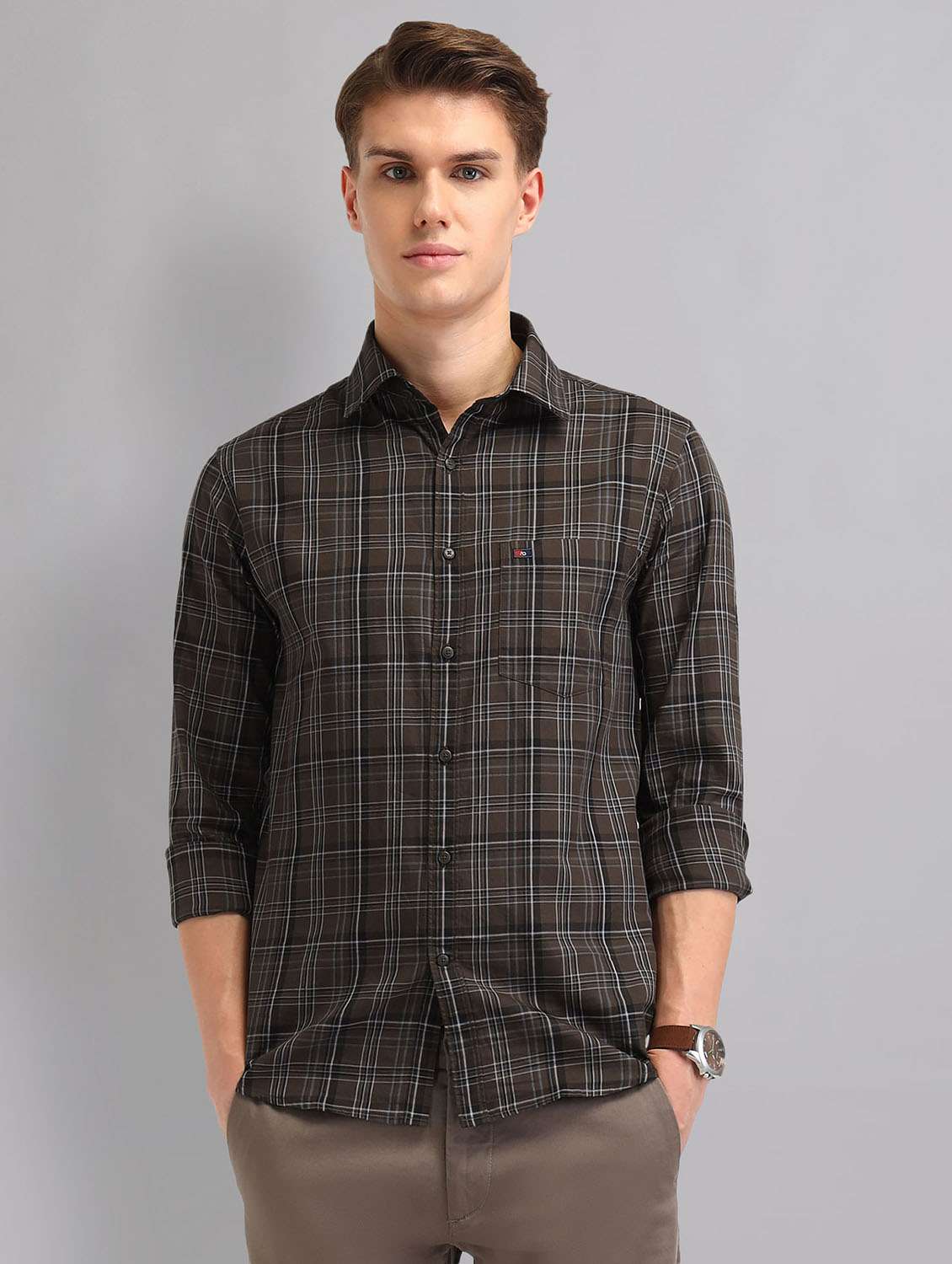 men checkered long sleeve regular fit casual shirt