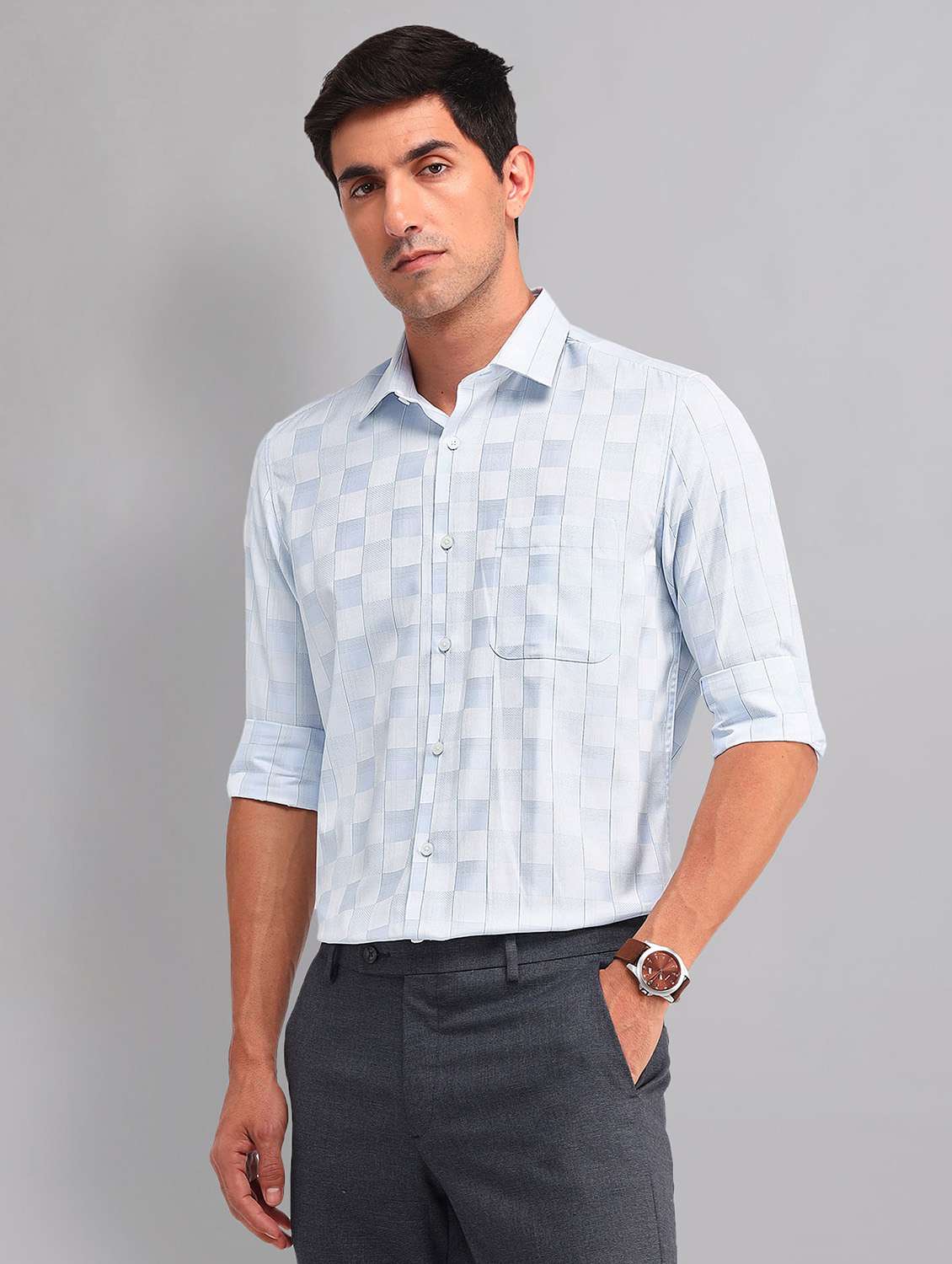 men checkered long sleeve regular fit formal shirt - 21998459 -  Standard Image - 1