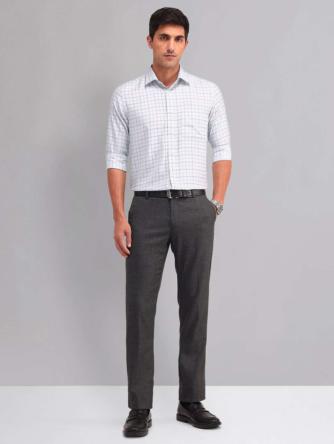 men checkered long sleeve regular fit formal shirt - 21998460 -  Standard Image - 1