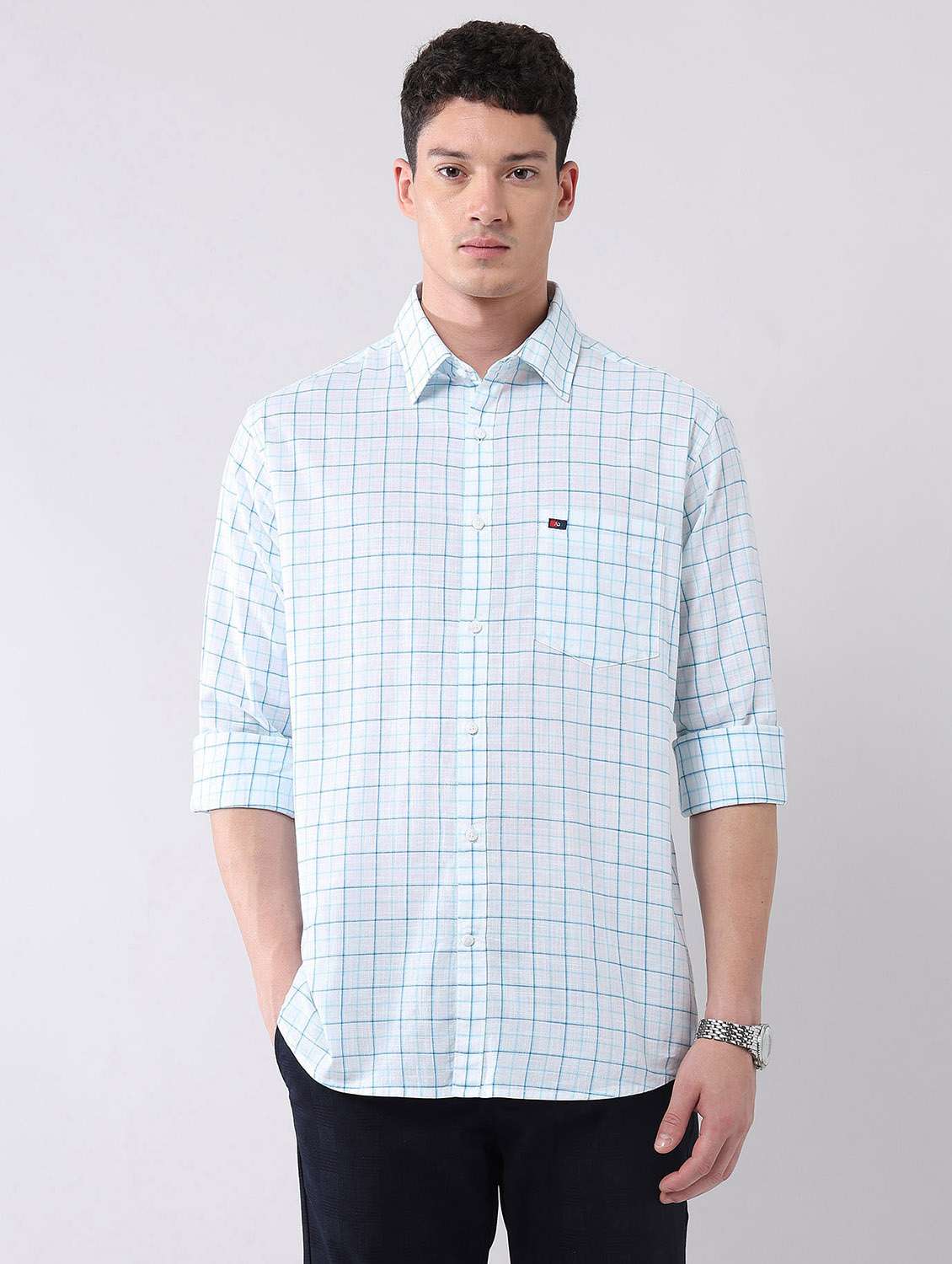 men checkered long sleeve regular fit casual shirt